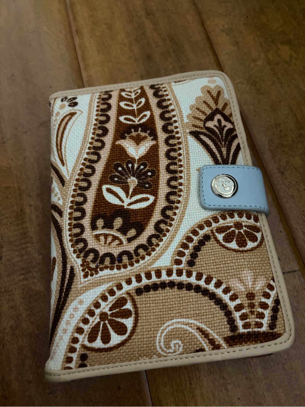Spartina 449 Brown Tan Cream Paisley Tablet Case with Light Blue Snap